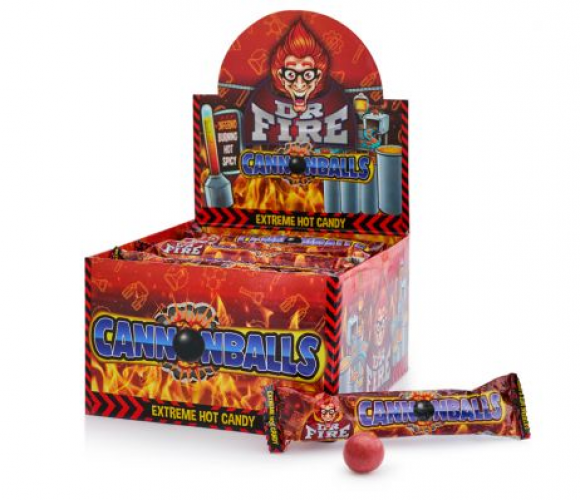 Super hete snoepjes Cannon Balls van Dr Fire, Pas op deze hete Dr. Fire Cannon Balls daar blijf je van door eten.