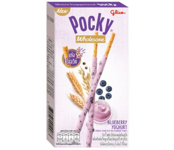 Pocky blueberry Yogurt Snack combineert knapperige pretzelsticks met een fruitige bosbessen smaak