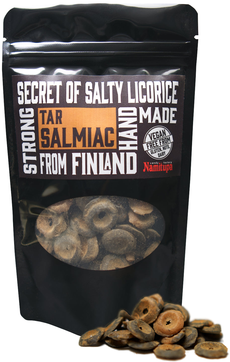 Klassieke combinatie van salmiak en teer heeft een plaats in de harten van de Finnen. Ben je klaar om het een kans te geven? Smaakvol krijgt deze snoepachtige rokerige teersmaak een balans en een beetje kick met een milde en zoetzure salmiaksmaak. Perfecte combinatie, zeggen velen. Namitupa Tar Salmiac zit in een verpakking van 100gram 