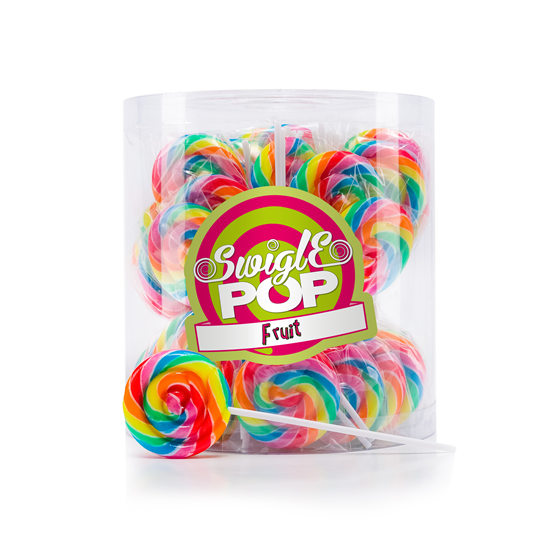 Swigle Pop Mini Rainbow Heerlijke lolly met een fruit smaak, leuk om uit te delen op school of een kinderverjaardag. 12 gram per lollie Inhoud:  50 stuks