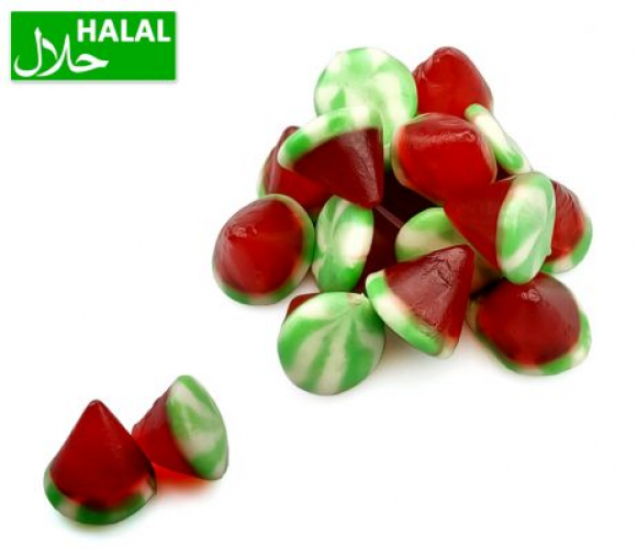 Dulce Plus Jelly Strawberry Cones, een meerkleurig zure snoepje in de kleuren van de regenboog.