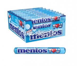 Mentos rol Mint, de bekendste frismaker van Mentos in een rolverpakking. Een harde buitenkant van mint, met een zachte binnenkant.