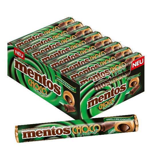De meest gevraagde Mentos Choco mint! Mentos Choco Mint heeft een heerlijke zachte vulling mint, wat lijkt op de chocolaatjes “After Eight”.