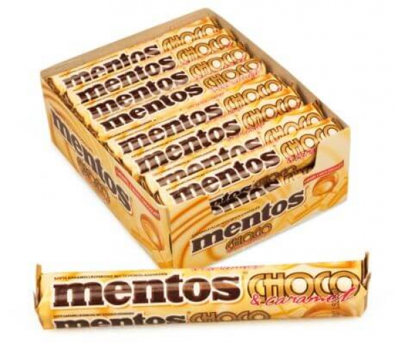 Mentos rol White Choco-Caramel, de nieuwe caramel chocolade ervaring! Een rol met onweerstaanbare caramels met een hart van witte chocolade.