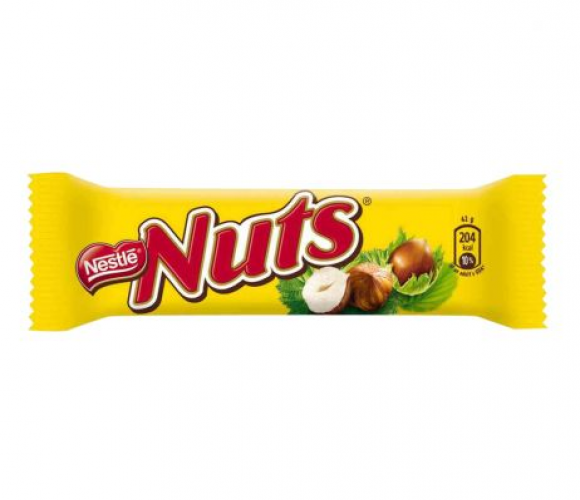 Nuts is een stevige candybar met een rijke combinatie van zachte nougat