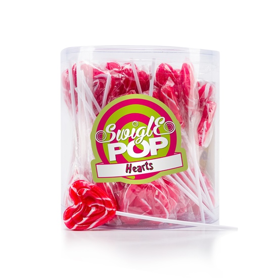 Swigle Pop mini Heart, een heerlijke lolly met een hart vorm, leuk om uit te delen op school of een kinderverjaardag.12 gram per lollie