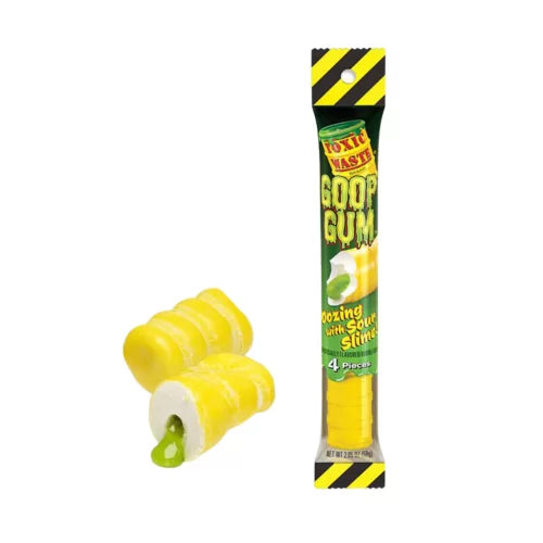 Toxic Waste Goop Gum is een kauwgom met een tutti frutti smaak in de kauwgom zit een zure, vloeibare vulling