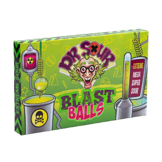 Dr Sour-Blast Balls Theatre Box, gezellig om te delen met je vrienden en beleef een nieuwe avontuur op gebied van zure snoep.